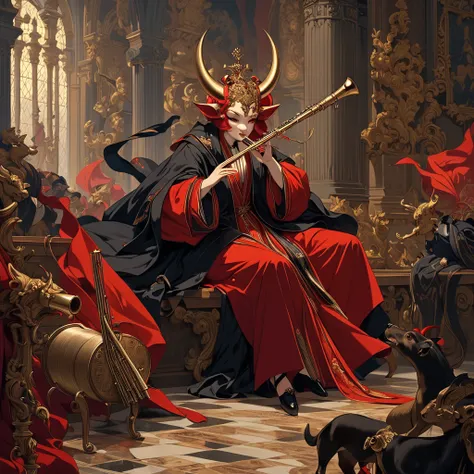 (( best quality )), ((masterpiece)),The devil comes and blows the flute