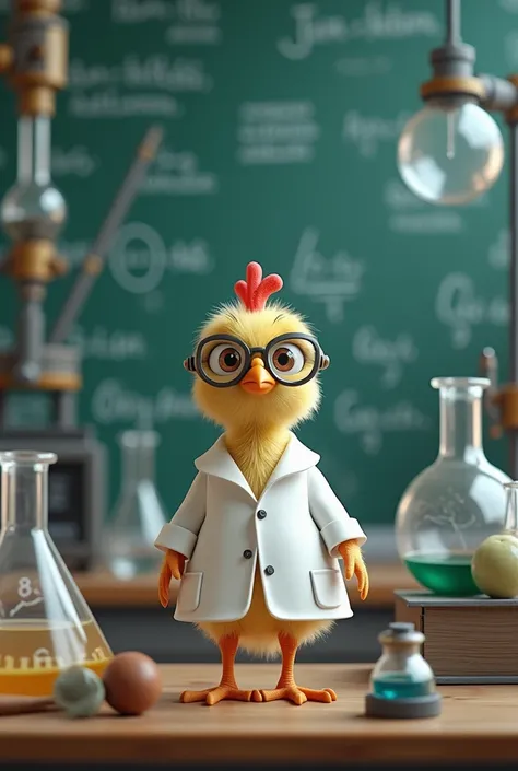 Chicken little en blouse de physique chimie 