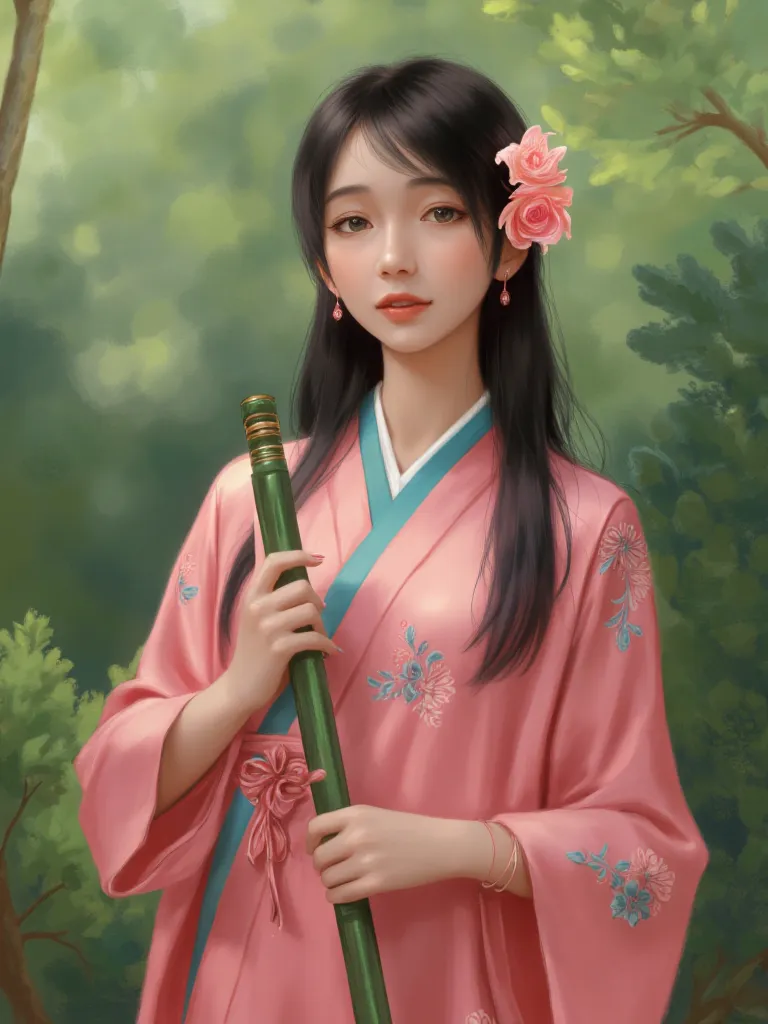 digital painting featuring a young woman in a serene outdoor setting. the style is impressionistic with soft brush strokes and a...