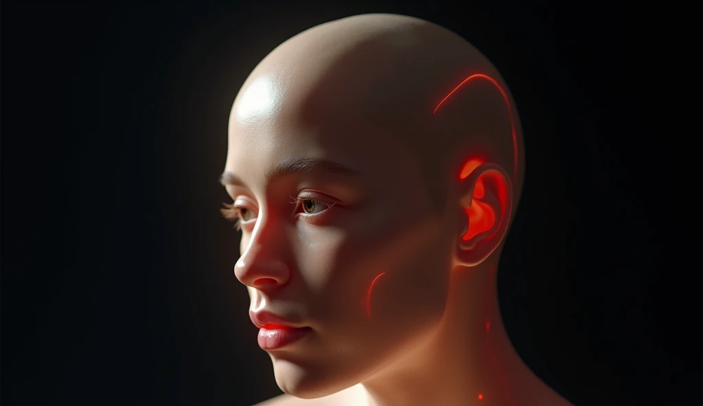 a head in front of a light with subsurface scattering on the it, black background