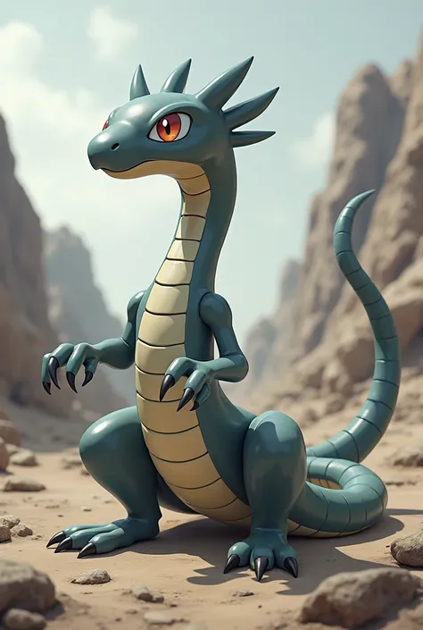  Pokémon snake with a slender and resistant body.  Its skin is a greyish color , Reminiscent of rocks from the state .  Its claws can pierce the ground ,  and its tail is shaped like a dry tree .