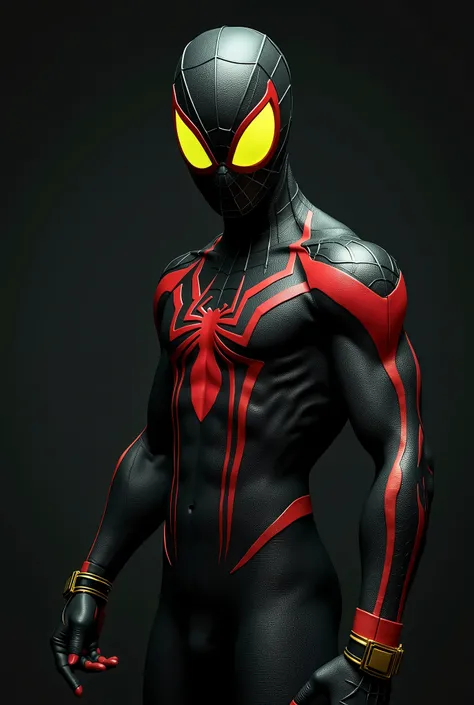 Spider man as Ben 10 Alien X, wearing omnitrix watch in hand, using omnitrix, black suit, new suit, high resolution, best quality, highly detailed, realistic, masterpiece, indian, indian dress, detailed, indian symbols on mask, realistic dark background