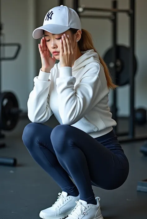 whole body,I&#39;m not feeling well,Bulgarian Squats , Im having a hard time training ,21-year-old Japanese woman turning her butt,japanese,Korean style beauty,Transparency, white skin,Gray Eyes,cute,Idol,Idol, portrait,Model, long hair,Blonde, small breas...