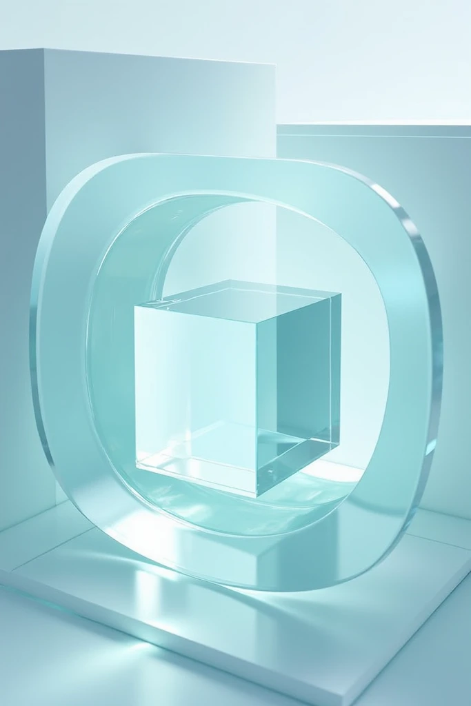  A glass cube inside another glass cube, inside the most curved cubes .  All placed inside other cubes  (( 3D image ))