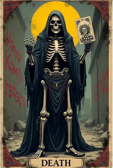  Tarot card to death, punk style. Hand holds the card . aestethic