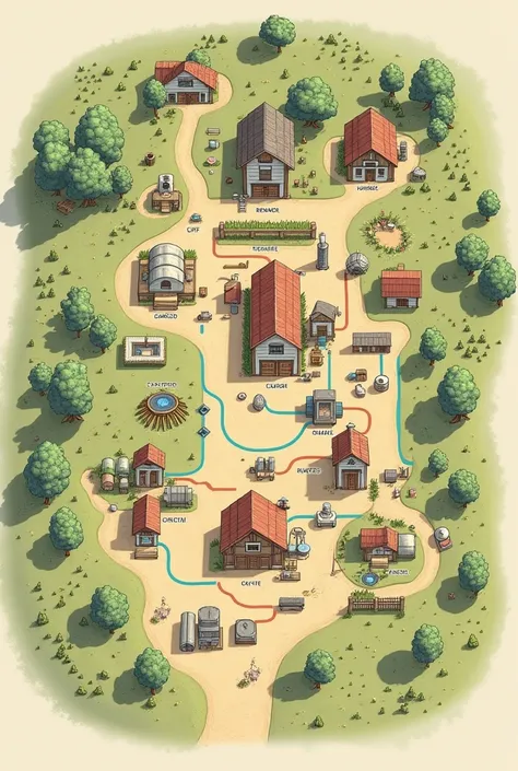 Make a literal map of farm with Production
Collection
Transfer
Storage 
Treatment 
Utilization
Small not complex and the view should be on the top not on the side
 Much Small farm