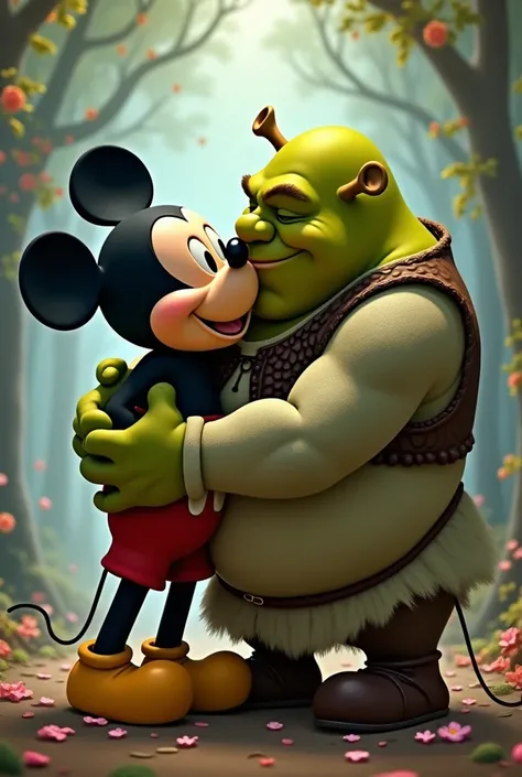 Shrek kissing Mickey