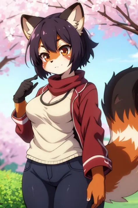 Female furry red panda 2d anime style 