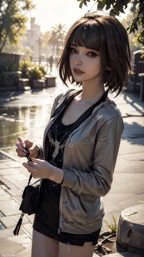 maxine caufield wearing sunglasses, outside the campus, retina, vegetation in background, tumblr, solo, black lipstick, eyeliner...