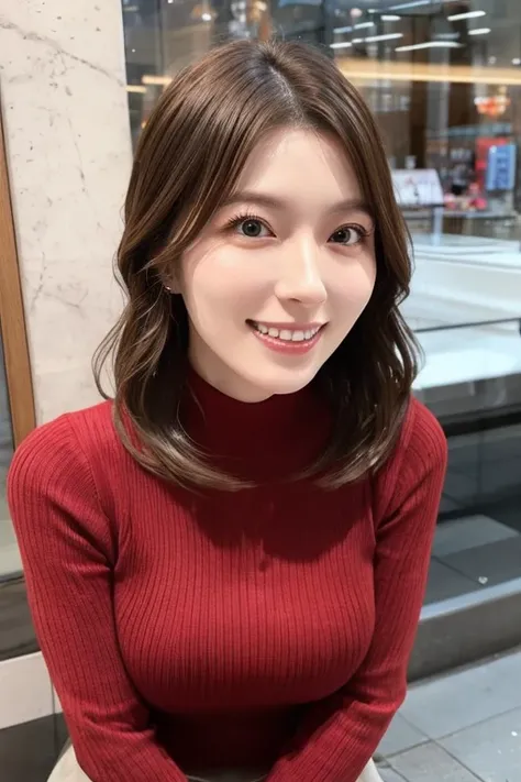 Selphy、 mature girlfriend 、 clear 、virgin、28 years old、  wavy shoulder length hair 、Double teeth、Shapely breasts、 bright 、Japanese、tight long sleeve knit shirt 、 realistic feel