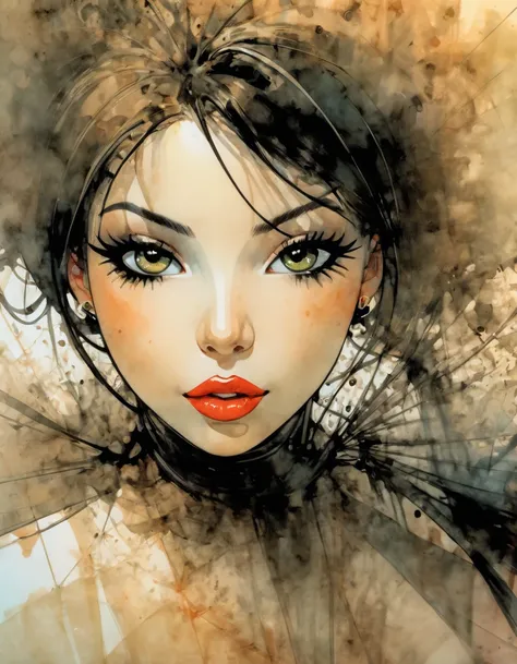 a young woman in sexy lingerie, beautiful detailed eyes, beautiful detailed lips, extremely detailed face, long eyelashes, elegant pose on a classic sofa, elegant minimalist room, sketch style art inspired by Bill Sienkiewicz and Dave McKean, (best quality...