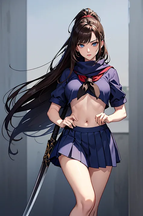 最High image quality, masterpiece, 4K, High image quality,  super high resolution,  of the prairie , CG drawing（ one cool adult seductive woman 、）Hair、Brown Hair、It has a glossy finish.。 Hairstyle、Long Hair、 straight、 high ponytail、（もThe sideburns are、It is...