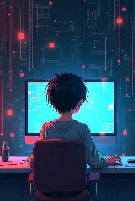 Anime "computer addiction with design" for my digital poster