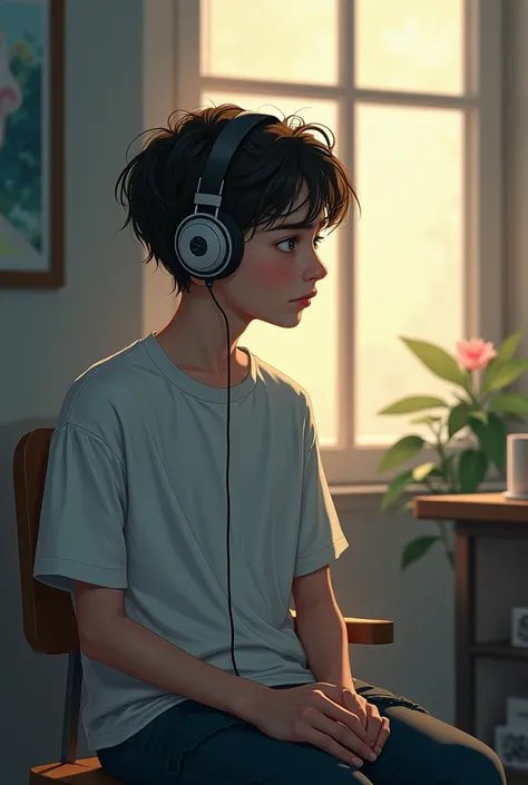 Boy listening to music thinking of a beautiful girl 