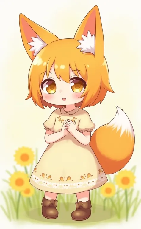  Kaela is a Kemonomimi-style semi-human girl ,  with adorable features and an air of gentleness and innocence .  She has short, fluffy bright orange hair ,  that balance slightly with her movements .  Her fox ears are large ,  with an orange base Jada that...