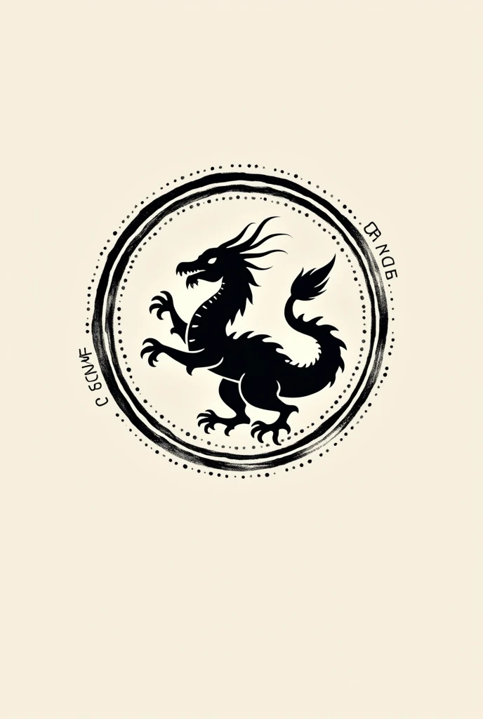 Create me a seal with a dragon in the center.  and the dragon in black simple drawing. Simpler than just the silhouette 