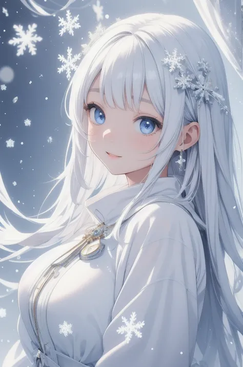  absurd、Exquisite 、Soft、 best quality、 super detailed、 1 young cool princess _ so cute+++、 beautiful eyes_ super detailed、Eye focus 、 gentle smile ♪、 white snowwear、Delicate、  ultra resolution  、High contrast、 dreamy warm atmosphere  、Volume metric 、 Her s...