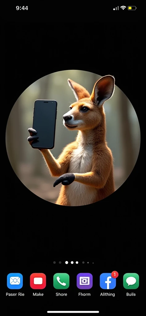 Generate an image like this: the kangaroo with the cell phone in your hand 