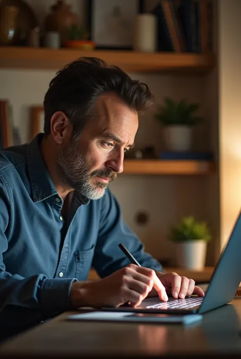 A man from about 36 to 38 years old writes a text message to his son to see the message with a detailed plan and without seeing an airplane 