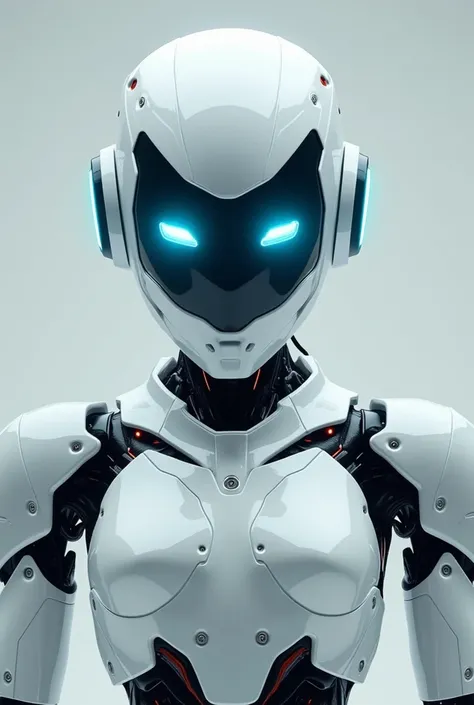 (front image) White cyberpunk male robot with neon blue eyes front image front image