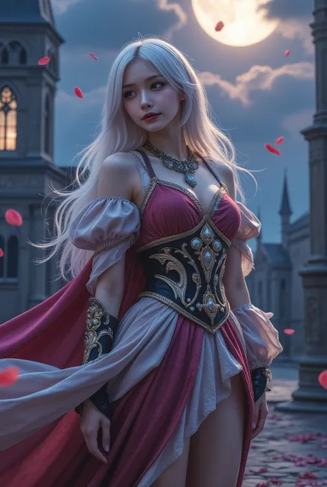   Masterpiece ,  best quality,  1 girl, ( colorful ),( beautiful eyes and elaborate face with attention to detail ),cinematic lighting,Bust, Highly Detailed CG Unity 8K Wallpaper , white hair ,Alone,smile, Intricate Skirts ,((  flying petals)),(Flowery Ran...