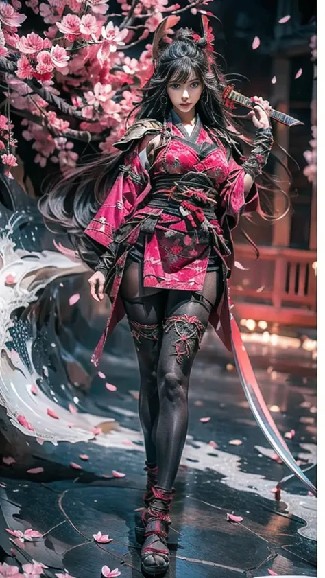 sexy female character dressed as a warrior from the sengoku period 、((toned body))、 toned body、 a sexy female character dressed ...