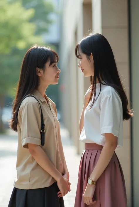 Picture a 14-year-old Korean boy taking a picture under the skirt of a beautiful  Korean student.