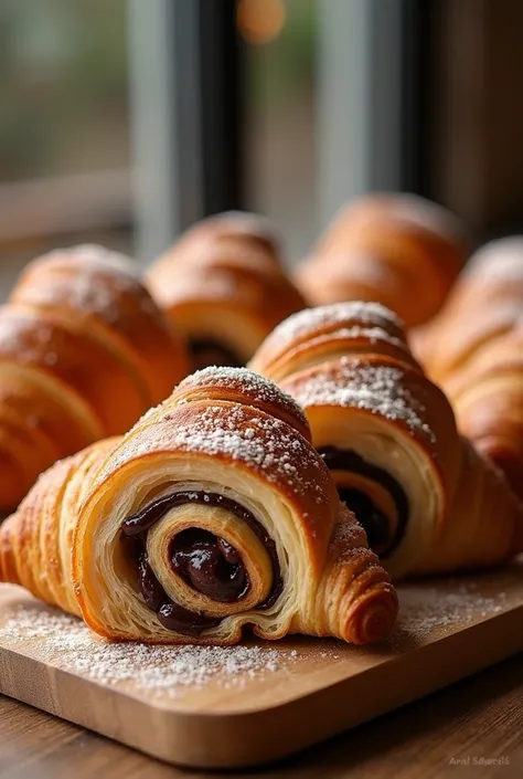 Beautiful chocolate croissants at a bakery called “Ariel Bakery”