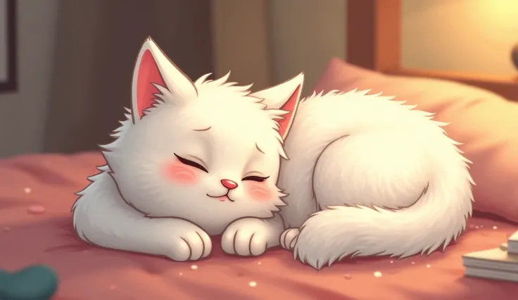 
With a soft little purr, she sings me to sleep,  
My lovely little kitty, my heart she will keep..(white fur cat)s cartoons 