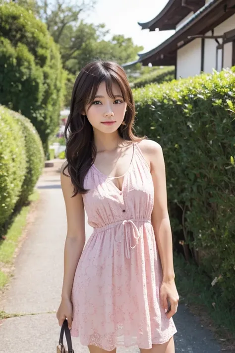 写真のポーズをとる大きなchestの女性のクローズアップショット,  young and pretty girl,  small face , Nice young girl , chest, asian girl,  young sensual Asian woman  ,  Japanese goddess  ,  cute dress  , ((  full body photo ))