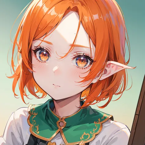 (( best quality)), ((masterpiece)), ( Details),  perfect face,juvenile,Bob Head ,Orange Hair,Elf