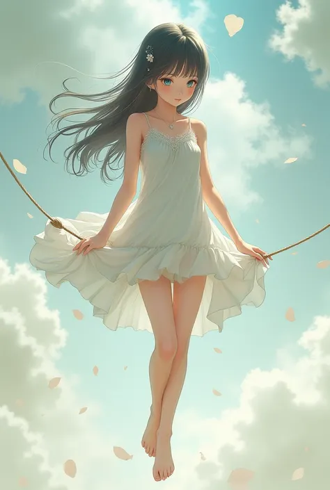 Anime girl on a twine with bare legs