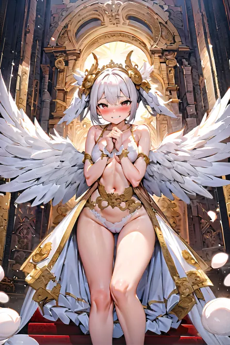 NSFW,masterpiece, best quality, high definition , Very detailed, girl,Angel Wings,fine bra,High quality panties,smile,Embarrassed,blush,altar,temple