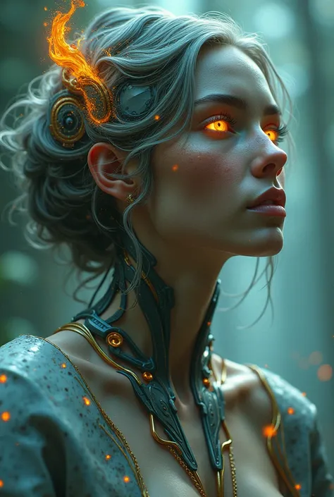 The goddess, Fortuna, glowing eyes, head to breast, silicone cybernetics. High Resolution, Masterpiece, Award Winning, Best Quality, High Details, High Quality, UHD, Optical Illusion, Impressionism, Art Deco, Cinematic, Cinematography, Futurism, Hyperreali...