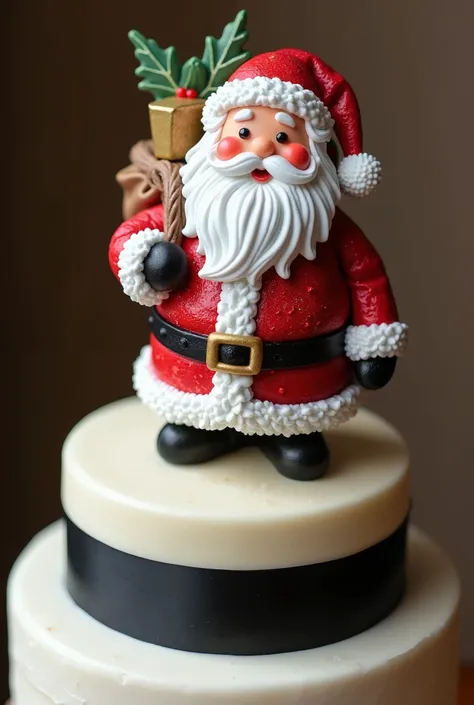  I want a Santa Claus themed cake topper,On the cake a black belt , on top of the cake a Santa Claus 