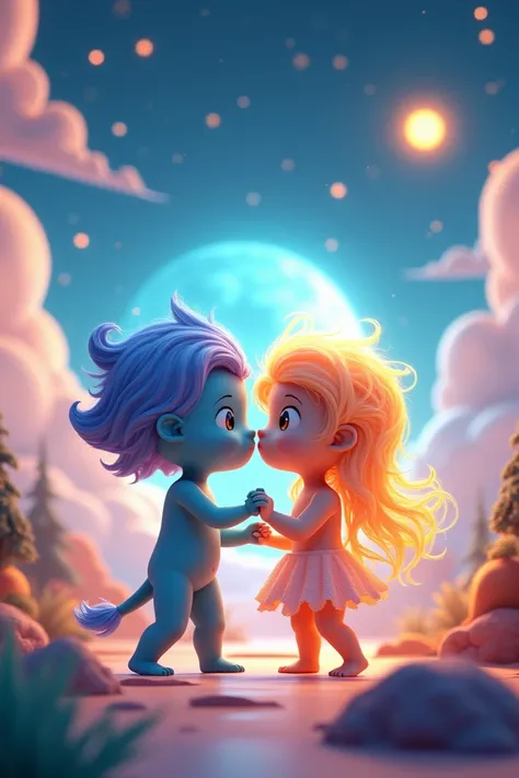 3d cartoon,You and I are like heaven and earth.