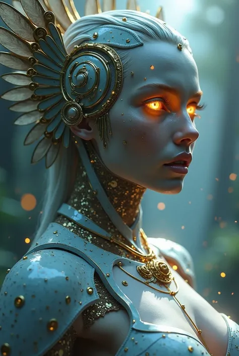 The goddess, Fortuna, glowing eyes, head to breast, silicone cybernetics. High Resolution, Masterpiece, Award Winning, Best Quality, High Details, High Quality, UHD, Optical Illusion, Impressionism, Art Deco, Cinematic, Cinematography, Futurism, Hyperreali...