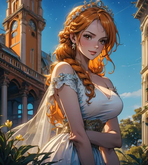 (masterpiece, best quality, 4K, 8k,   high definition  , 最高masterpiece:1.2),  super detailed, (Realistic, photoRealistic, photo-Realistic:1.37),   Pale Orange Hair  ,  dress, pale orange hair hidden in thick grass ,(Beautiful hairstyle,Braid 1 .3), tiara ,...