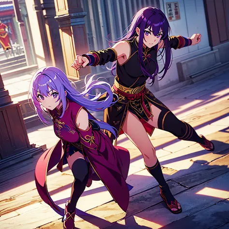 Anime Style, teenage assassin girl,  purple hair, Chinese style costume, assassin,middle ages,  best quality, masterpiece, Martial Arts
