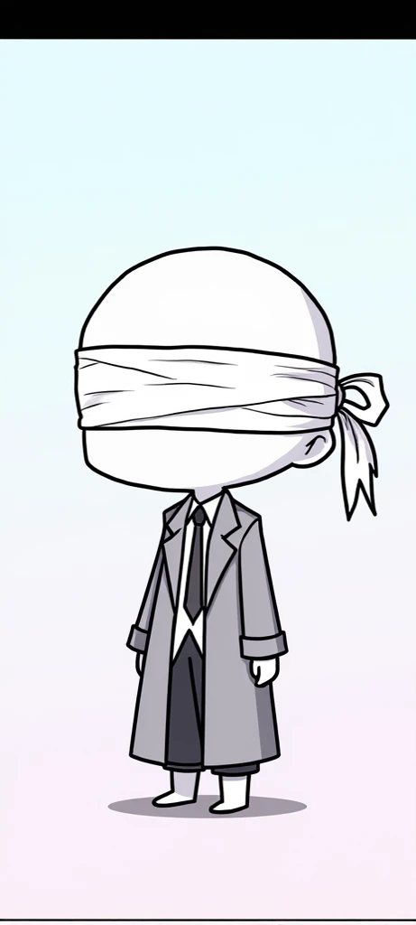 Albino male character wearing a coat and a white bandage covering his eyes