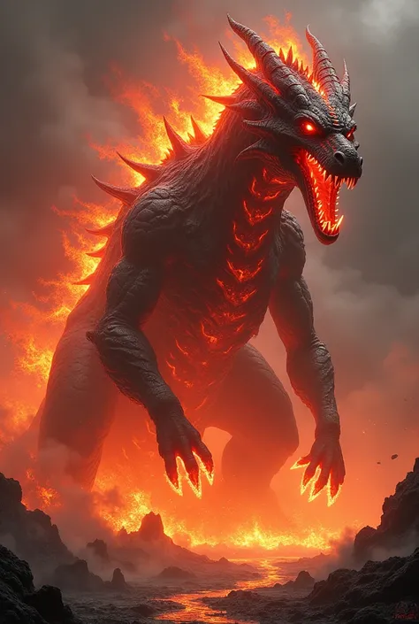 Make a lava dragon covered in lava