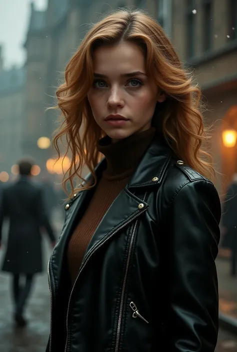 Sexy Hermione Granger in a leather jacket