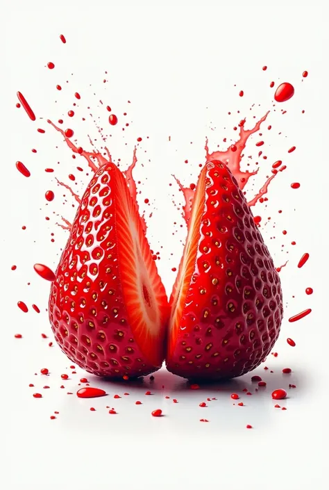 Strawberries explode into two parts. Pop art in minimalism