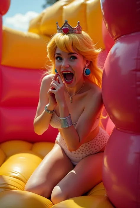 princess peach trapped in bouncy castle completely naked and swallowed in inflatable and screaming