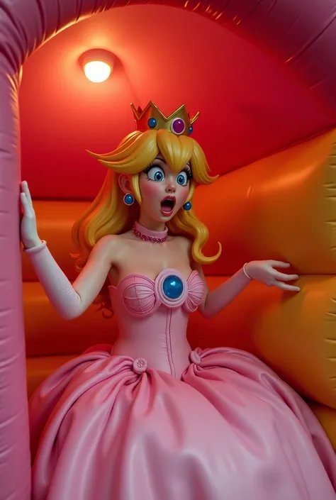 princess peach trapped in bouncy castle completely nude and swallowed in inflatable and screaming