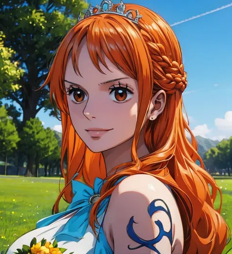 (masterpiece, best quality, 4K, 8k,   high definition  , 最高masterpiece:1.2),  super detailed, (Realistic, photoRealistic, photo-Realistic:1.37),   Pale Orange Hair  ,  dress, pale orange hair hidden in thick grass ,(Beautiful hairstyle,Braid 1 .3), tiara ,...