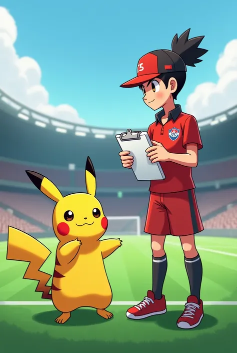 Pikachu with the soccer coach