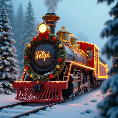 create a decorated locomotive for Christmas and engraved on the front of the Felipi locomotive in gold