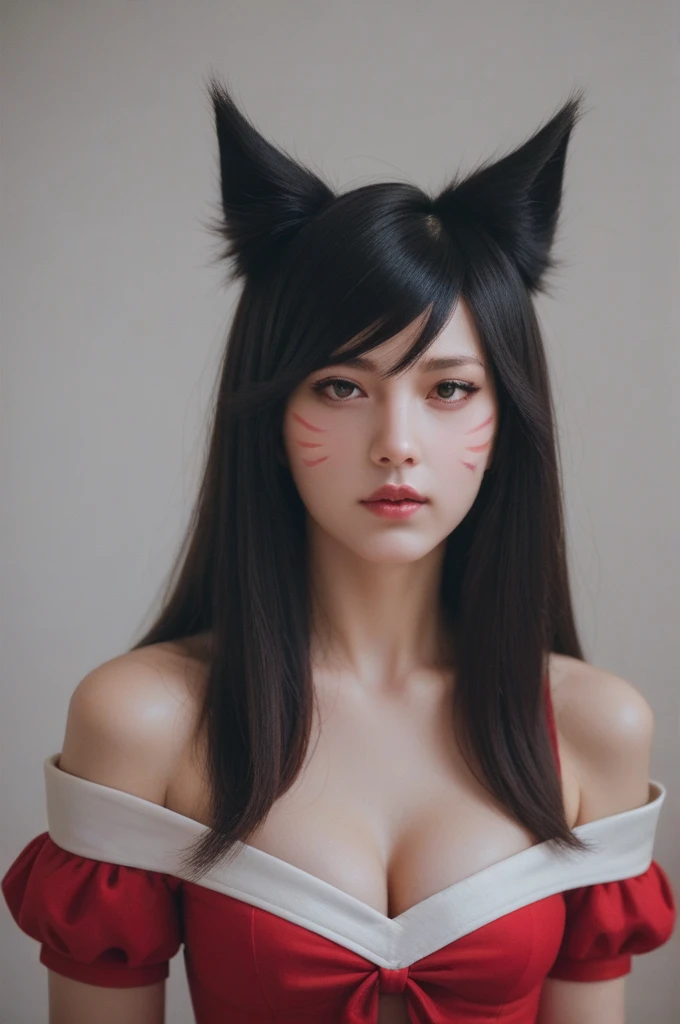 ahri ( league of legends ) cosplay, anatomically correct, by ilya kuvshinov, greg rutkowski and makoto shinkai, trending on artstation