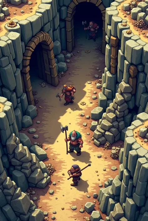 A view of a game about dwarves digging tunnels. Top view with underground tunnels in 2D form. 